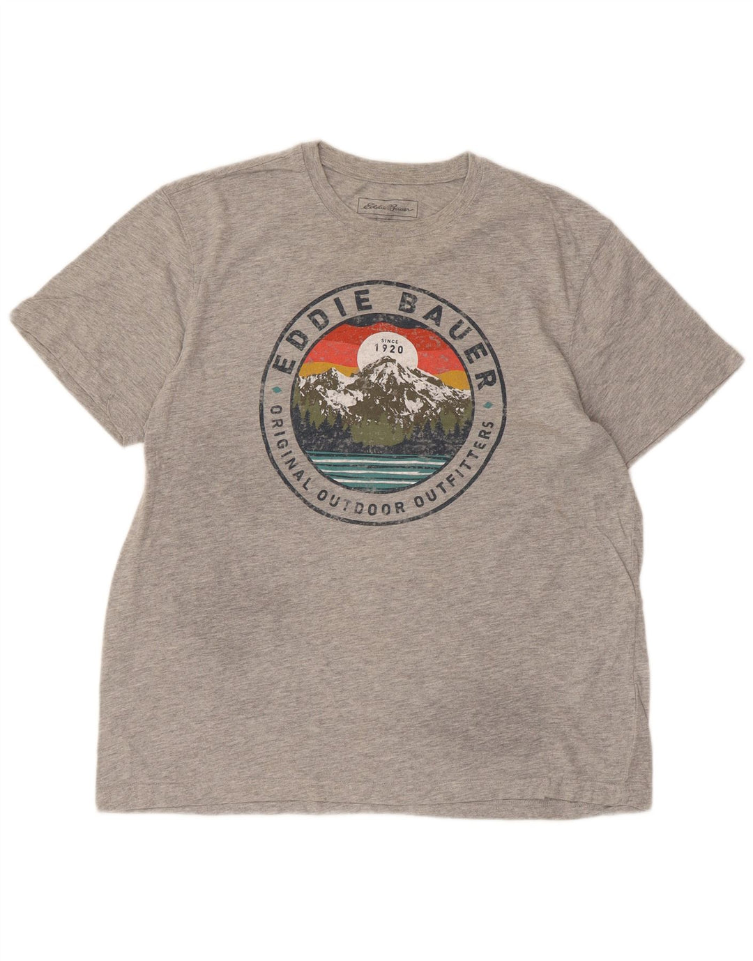 Męski T-shirt z grafiką Eddie Bauer, duży, szary, nakrapiany bawełniany