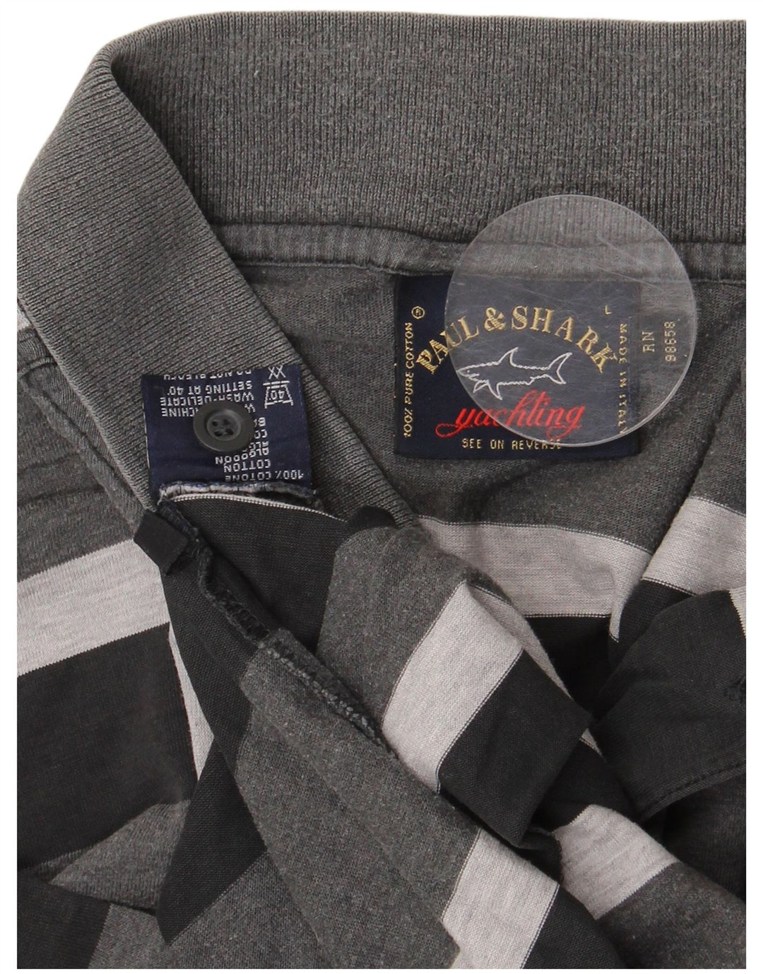 Męska żeglarska koszulka polo PAUL & SHARK, duża, bawełniana w szare paski