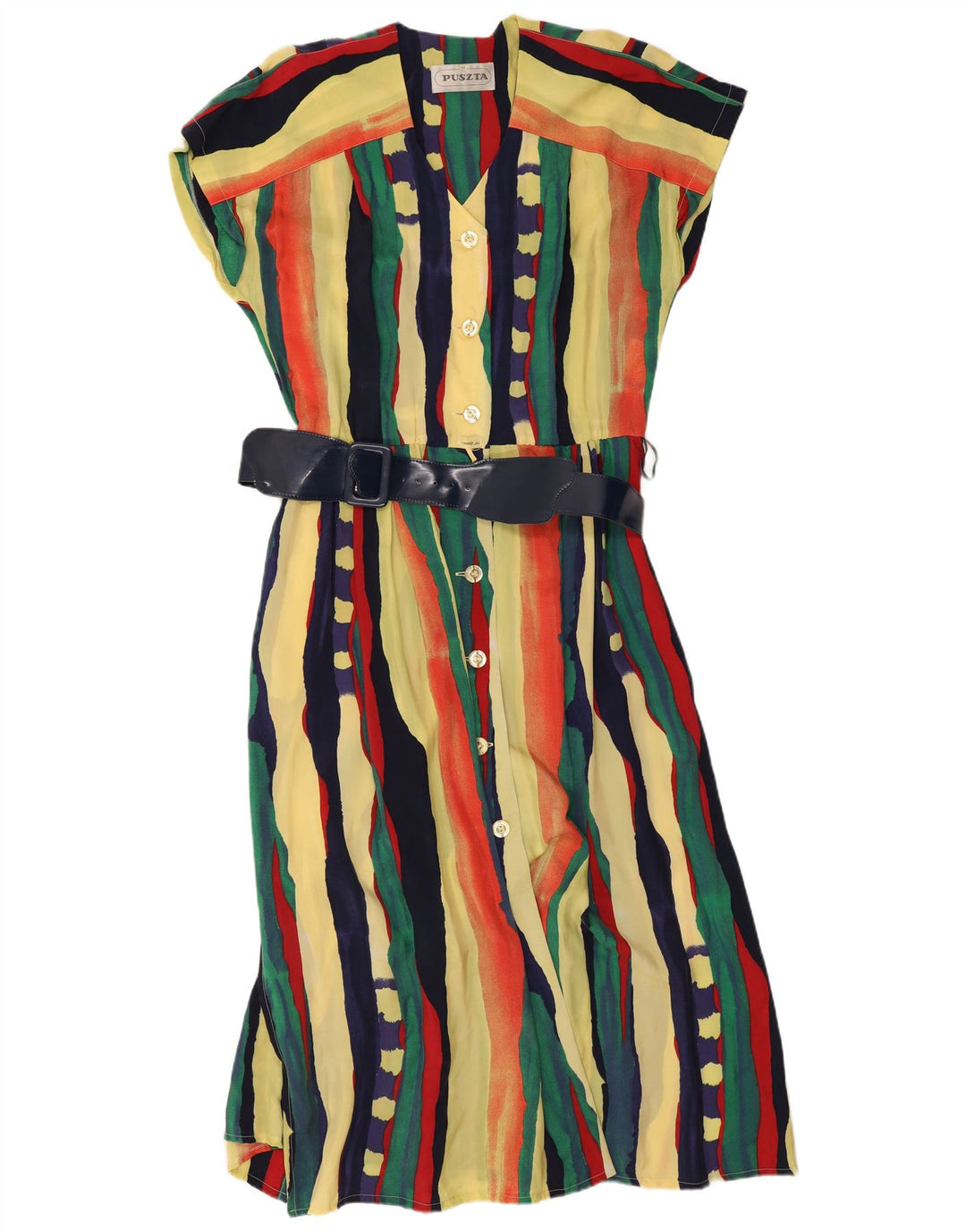 Damska Sukienka Koszulowa z Krótkim Rękawem Puszta IT 44 Średnie Wielokolorowe Paski