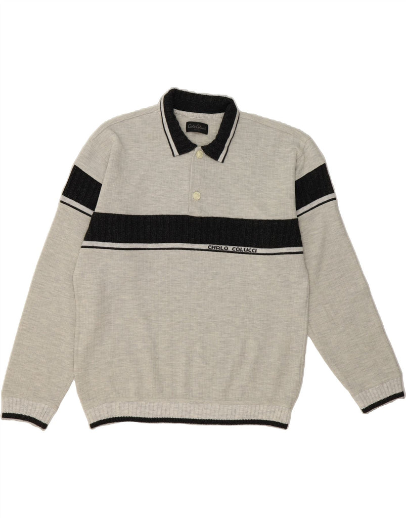 CARLO COLUCCI Mens Polo Neck Jumper Sweater Large Grey Colourblock Cotton Vintage Carlo Colucci and Second-Hand Carlo Colucci from Messina Hembry 