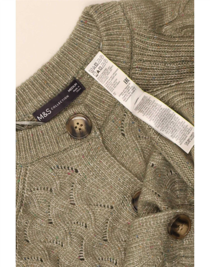 Marks & Spencer Damski sweter kardigan UK 14, średni, khaki, poliester