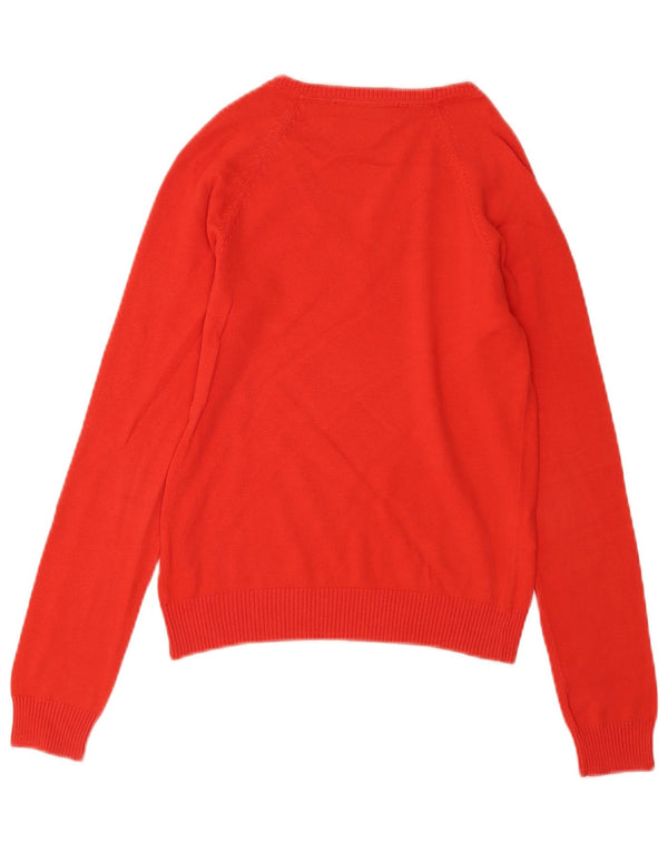 Sweter damski Zara z dekoltem w kształcie litery V, UK 10, mały, czerwony, bawełniany