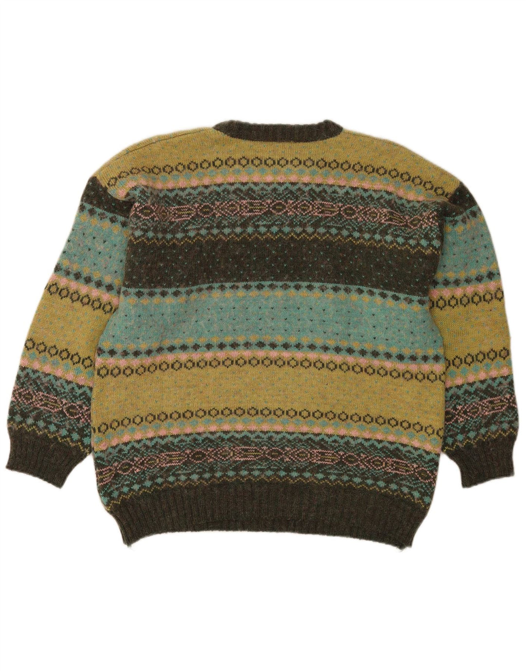 Vintage męski sweter z okrągłym dekoltem, średni, wielokolorowy Fair Isle