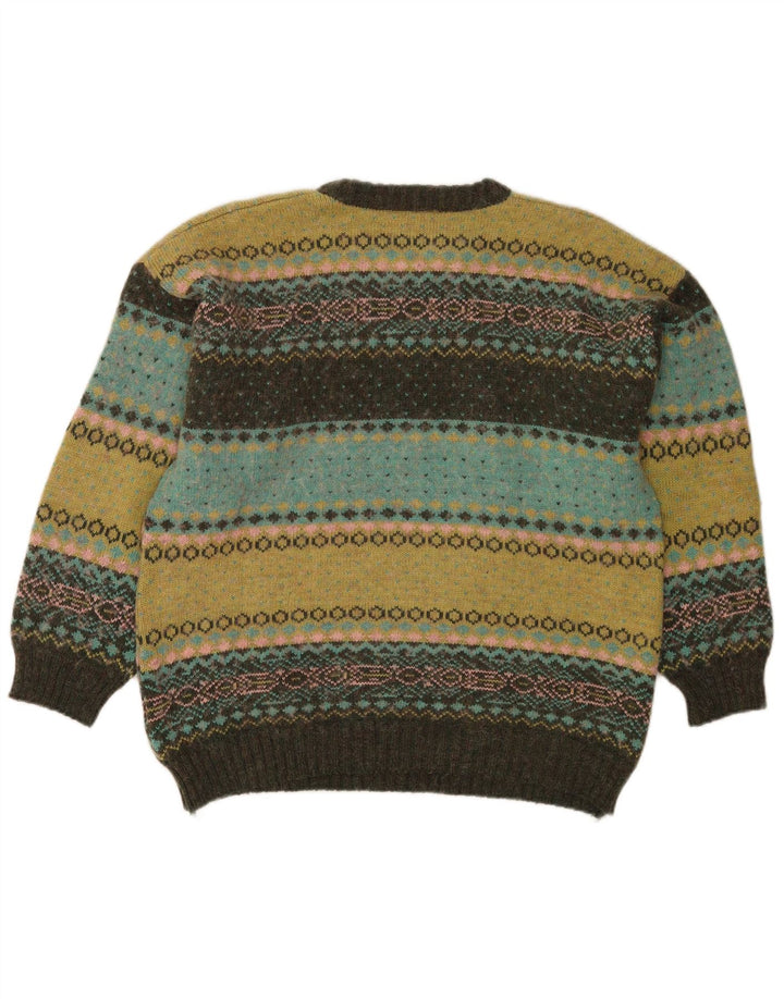 Vintage męski sweter z okrągłym dekoltem, średni, wielokolorowy Fair Isle