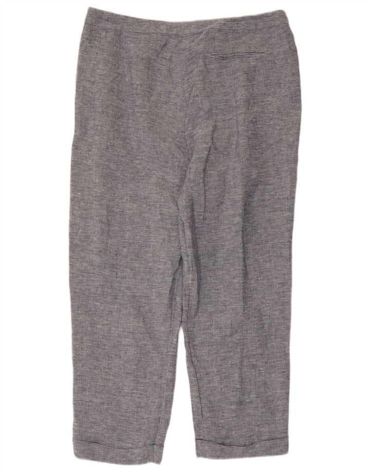 Damskie proste, przycięte spodnie JAEGER UK 16 Large W36 L25 Niebieskie lniane