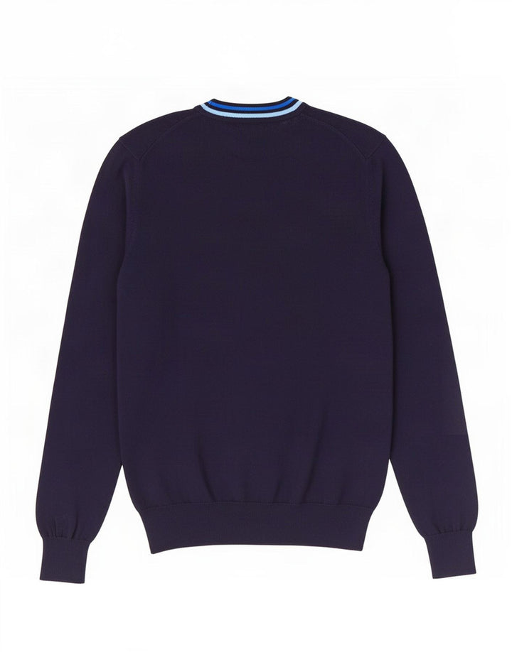 Męski sweter Fred Perry z dekoltem w kształcie litery V, średni granatowy, bawełniany