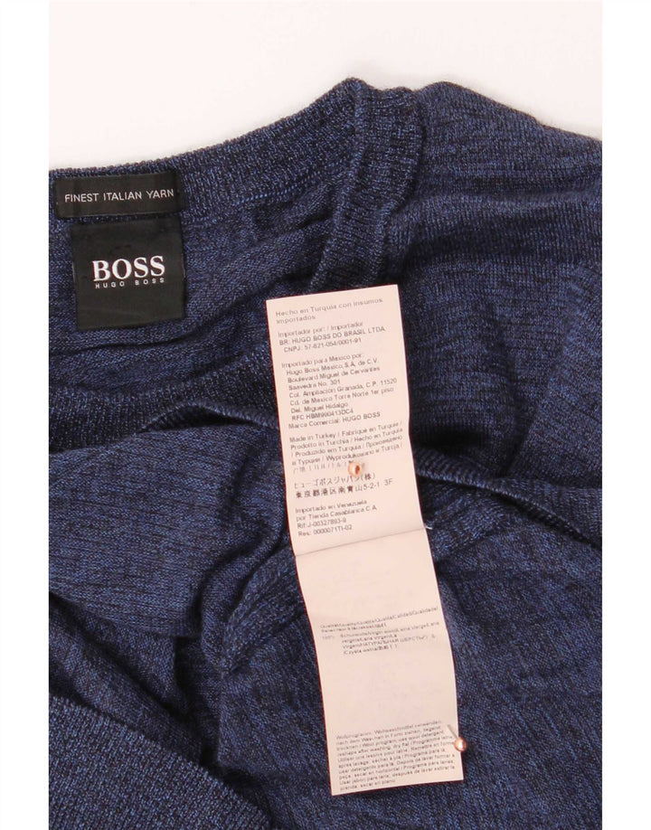 Męski sweter z okrągłym dekoltem Hugo Boss, średni granatowy wełniany