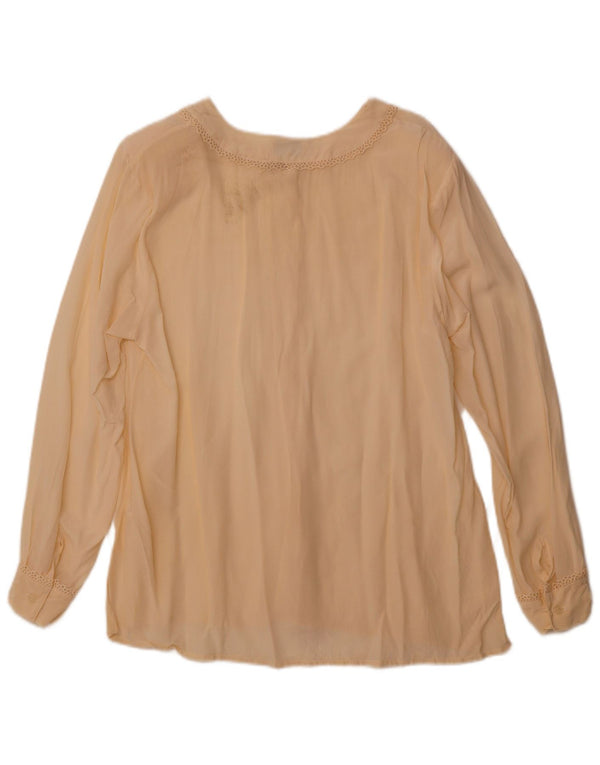 Damska prześwitująca bluzka koszulowa VINTAGE UK 14 Średni beżowy jedwab