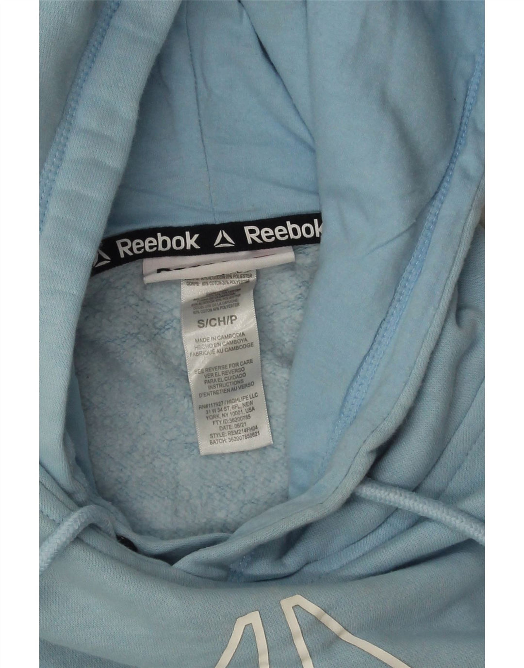 Męski sweter z kapturem Reebok z grafiką, mały, niebieski, bawełniany