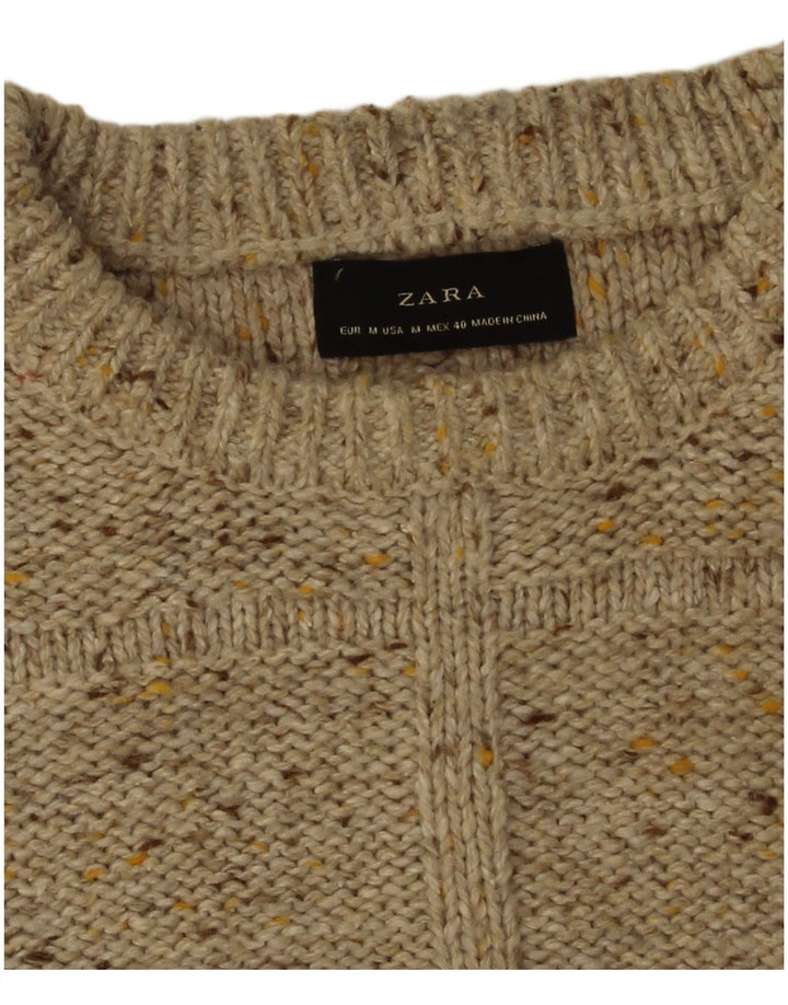 Męski sweter Zara z dekoltem w łódkę, średni beż, nakrapiany