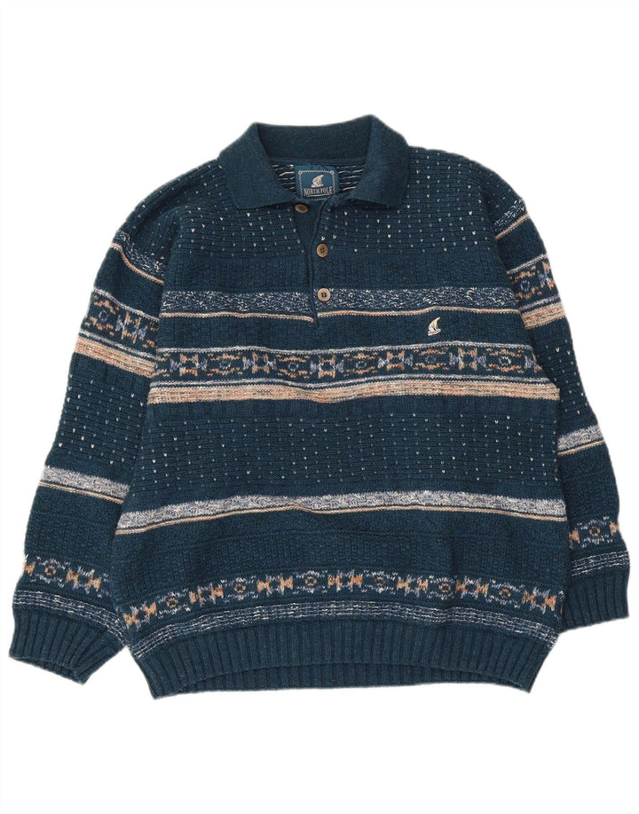 Męski sweter polo North Pole Średni niebieski Fair Isle Wool