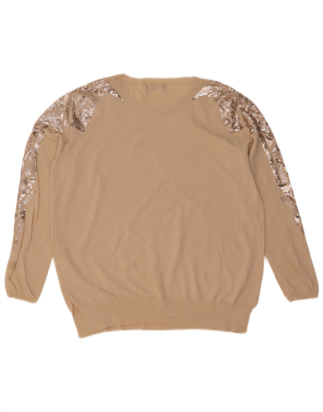 Sweter damski Zara z okrągłym dekoltem UK 14, średni beż, geometryczny