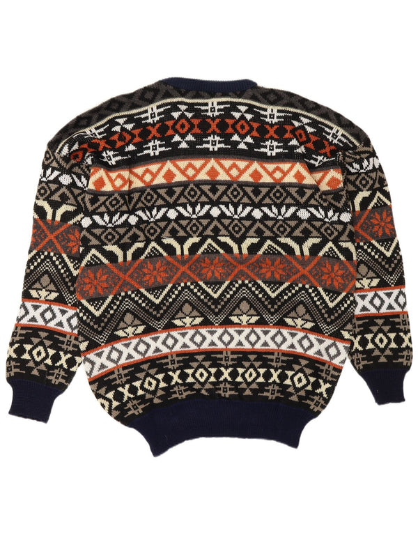 Vintage męski sweter z okrągłym dekoltem, duży, granatowy, akryl Fair Isle