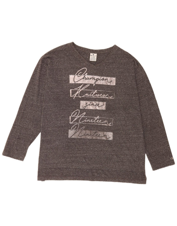 Champion Womens Loose Fit Graphic Top Long Sleeve UK 18 XL Grey Flecked