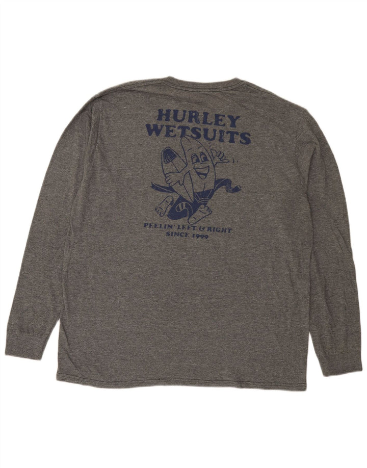 Męski top z grafiką Hurley z długim rękawem, duży, szary, bawełniany w cętki