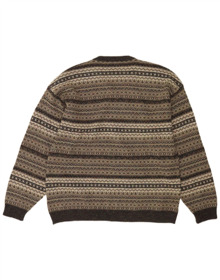 Enzo Goti Męski sweter z dekoltem w kształcie litery V, średnioszary, Fair Isle, poliakryl
