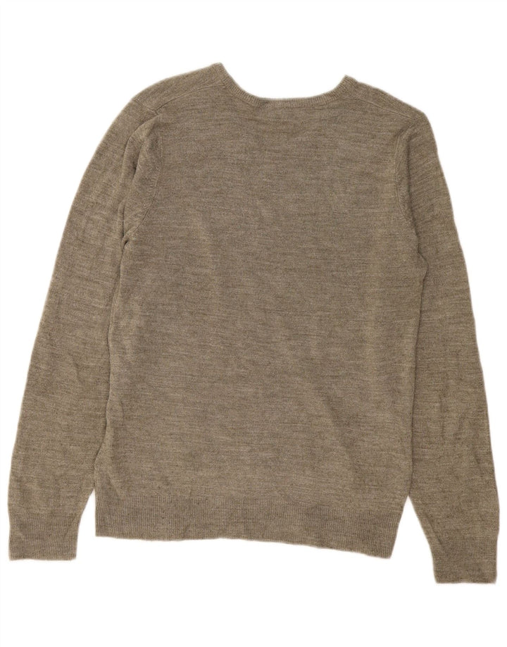 Marks & Spencer Męski sweter z dekoltem w kształcie litery V, mały, khaki, nakrapiany akryl