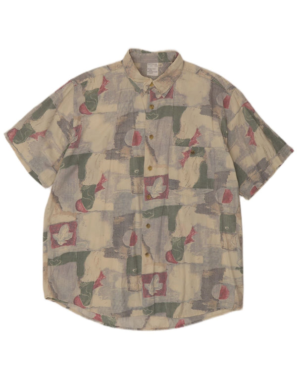 Koszula męska z krótkim rękawem VINTAGE Rozmiar 16 1/2 41/42 Duży beżowy patchwork