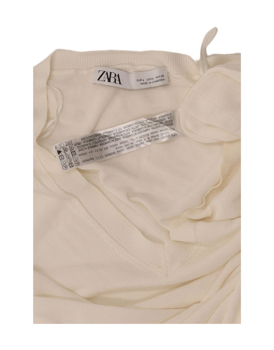 Sweter damski Zara Oversize z dekoltem w kształcie litery V, UK 16, duży, biały, bawełniany