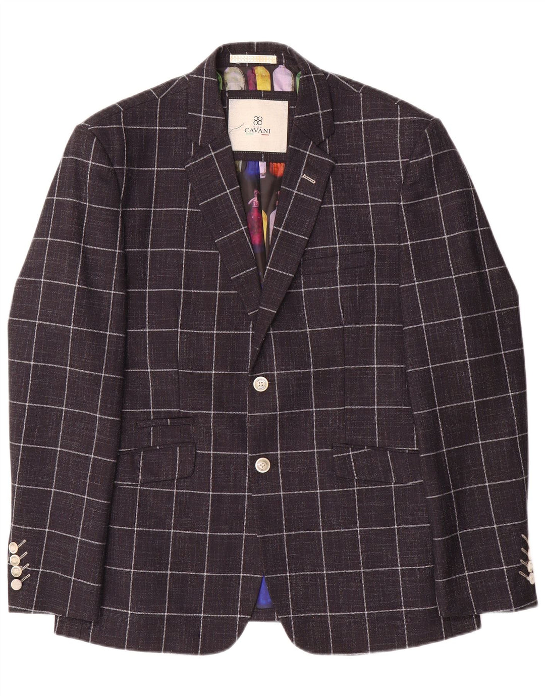 Męska marynarka Cavani zapinana na 2 guziki, UK 42 XL, granatowa, poliester w kratę