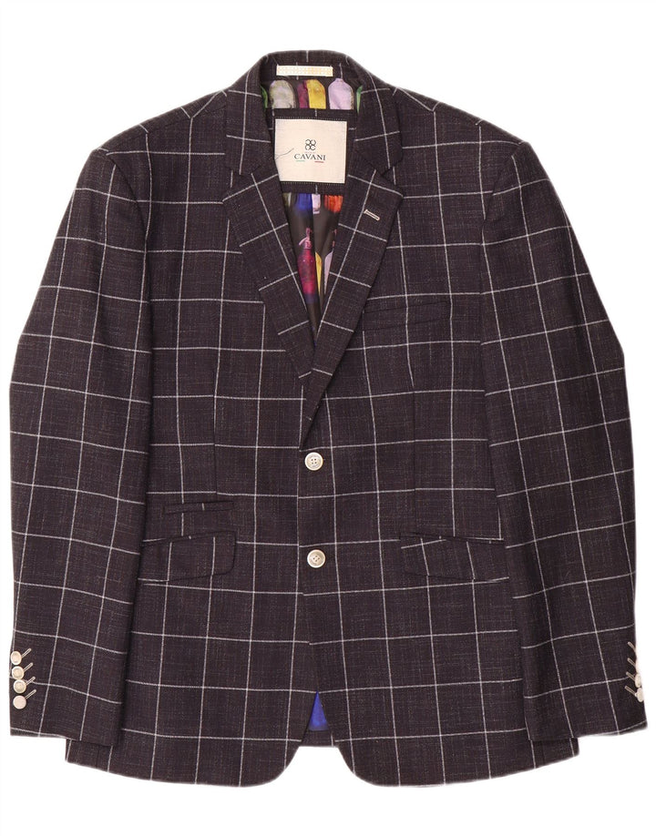 Męska marynarka Cavani zapinana na 2 guziki, UK 42 XL, granatowa, poliester w kratę