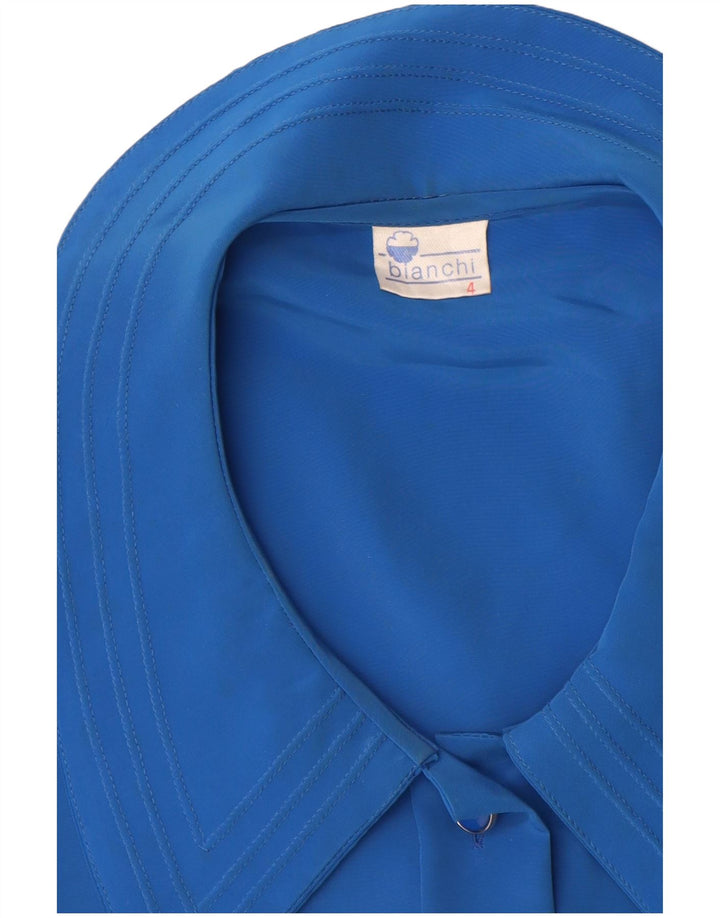 Damska bluzka koszulowa w stylu vintage UK 14, duża niebieska, poliester