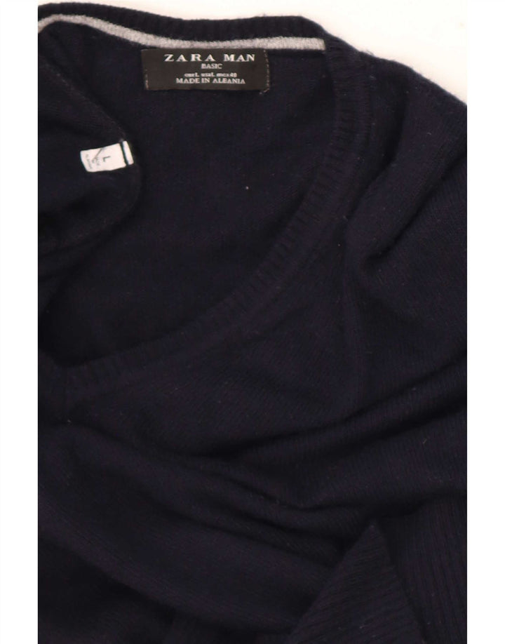 Męski sweter Zara z dekoltem w kształcie litery V, duży, granatowy