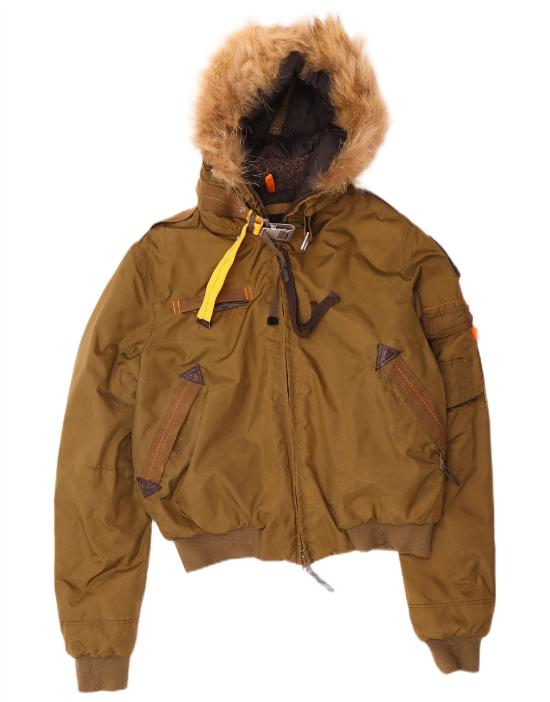 Damska kurtka bomberka z kapturem w stylu vintage, UK 16, duża, khaki, poliamid