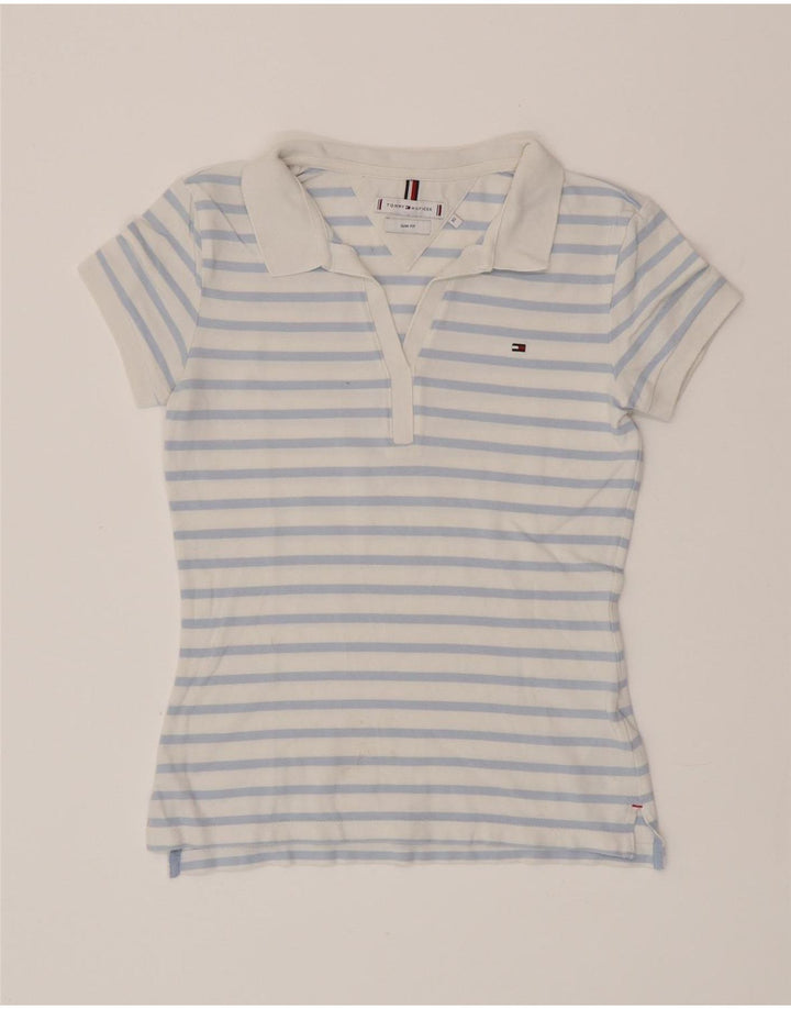 Damska koszulka polo TOMMY HILFIGER slim fit UK 6 XS, bawełniana w niebieskie paski