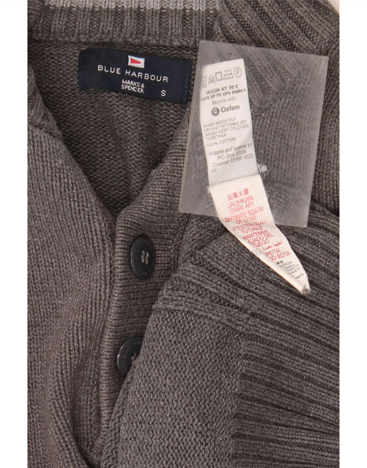 Marks & Spencer Męski niebieski sweter z guzikami pod szyją, mały szary