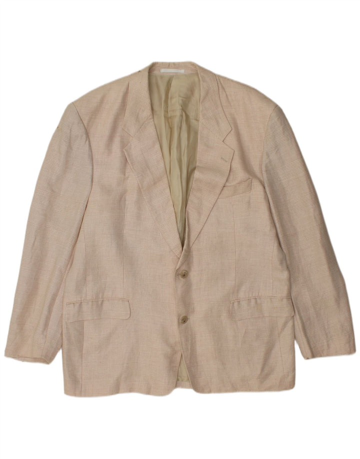 Męska marynarka zapinana na 2 guziki HUGO BOSS EU 56 3XL, beżowa, lniana w kratę
