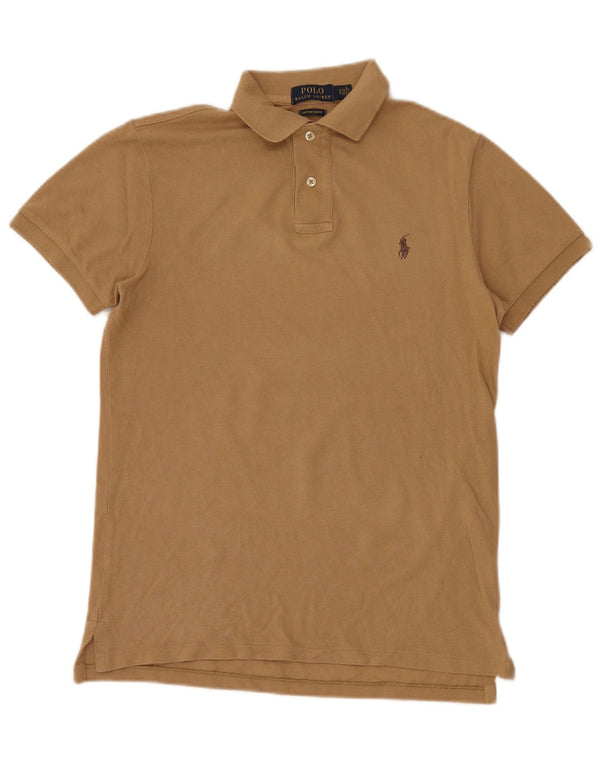 Ralph Lauren Męska koszulka polo o dopasowanym kroju, mała, brązowa, bawełniana, klasyczna