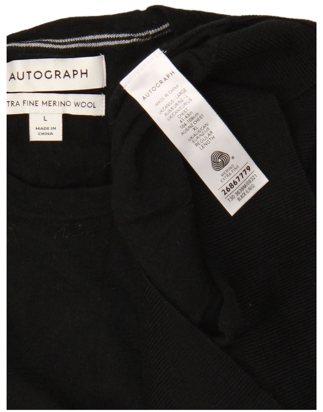 Marks & Spencer Męski sweter z okrągłym dekoltem i autografem, duży, czarny