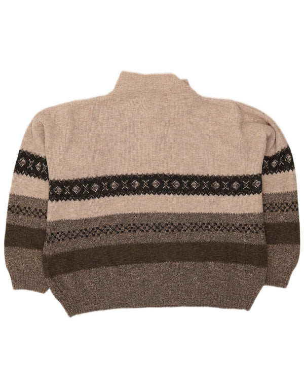 Męski sweter z zamkiem błyskawicznym na szyi, 2XL, beżowy, akryl Fair Isle
