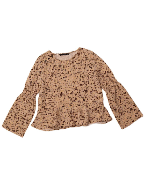 Damska bluzka z długim rękawem ZARA Top UK 10, mały, beżowy, cętkowany poliester