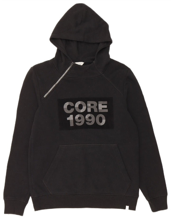 Męski sweter z kapturem i grafiką Jack & Jones, zapinany na zamek, średni czarny poliester