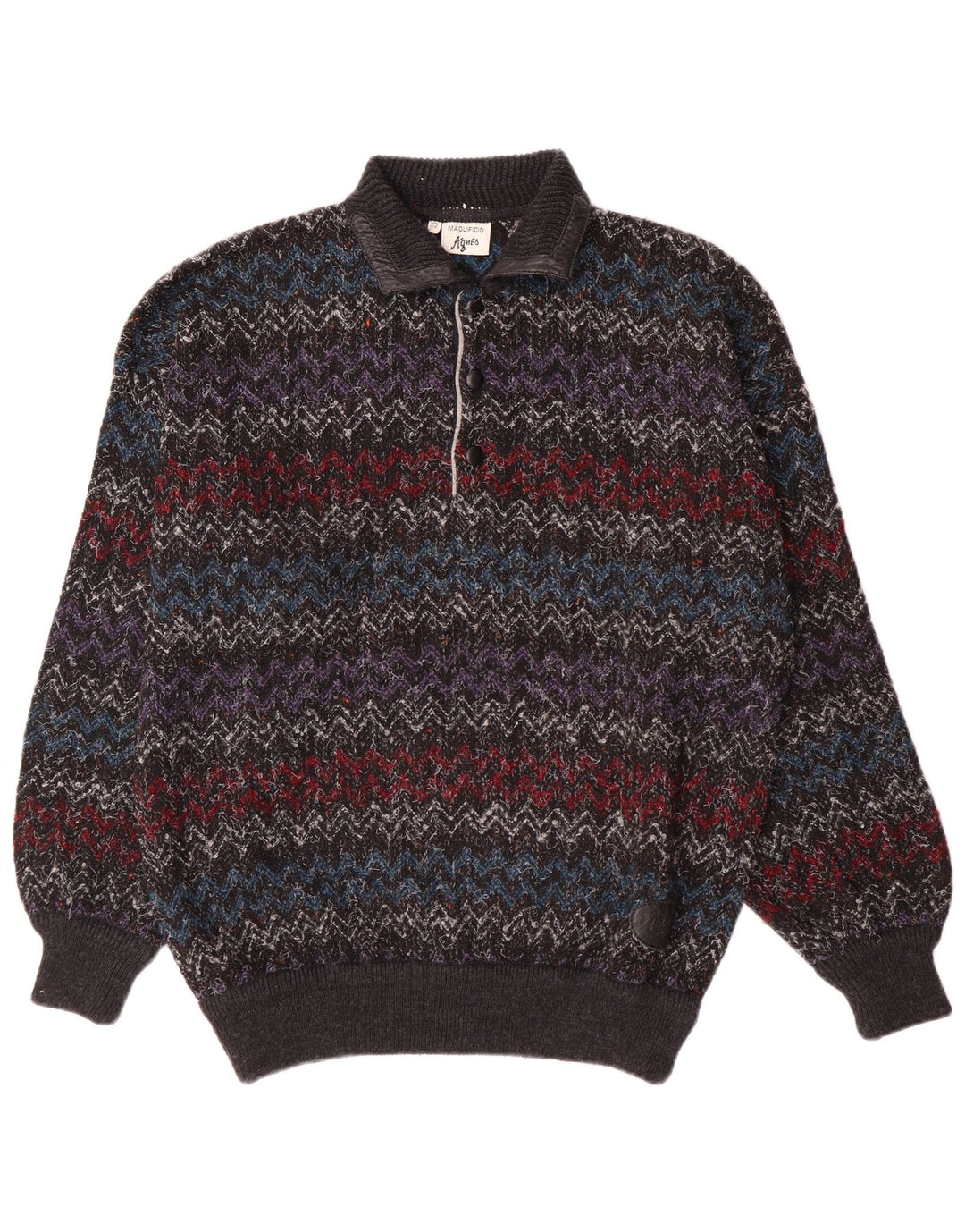 Męski sweter z golfem w stylu vintage IT 52, duży, wielobarwny jodełka