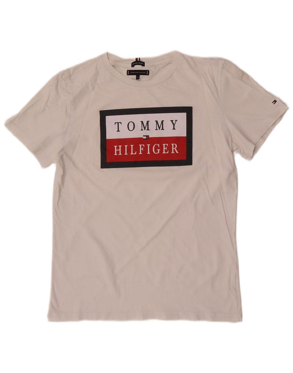 Chłopięcy T-shirt z grafiką Tommy Hilfiger, 15-16 lat, biała bawełna