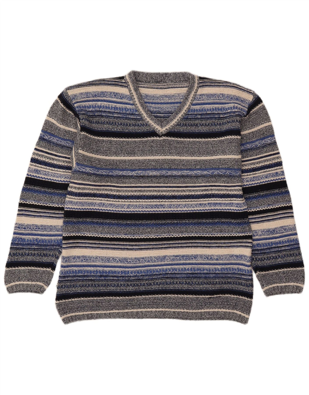Sweter damski w stylu vintage z dekoltem w kształcie litery V, UK 14, średnie, wielokolorowe paski