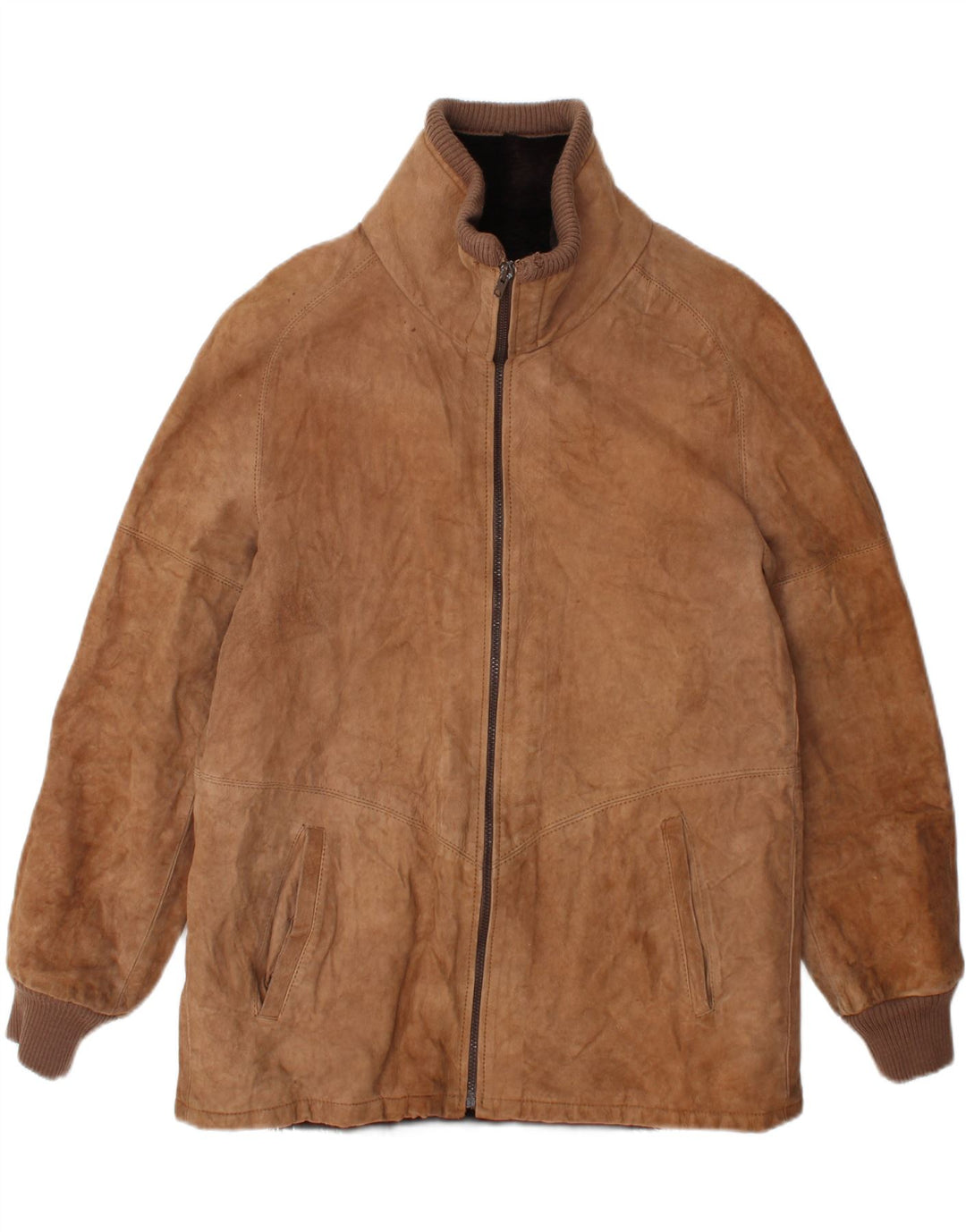 Vintage męska kurtka Shearling UK 38, średnia brązowa skóra
