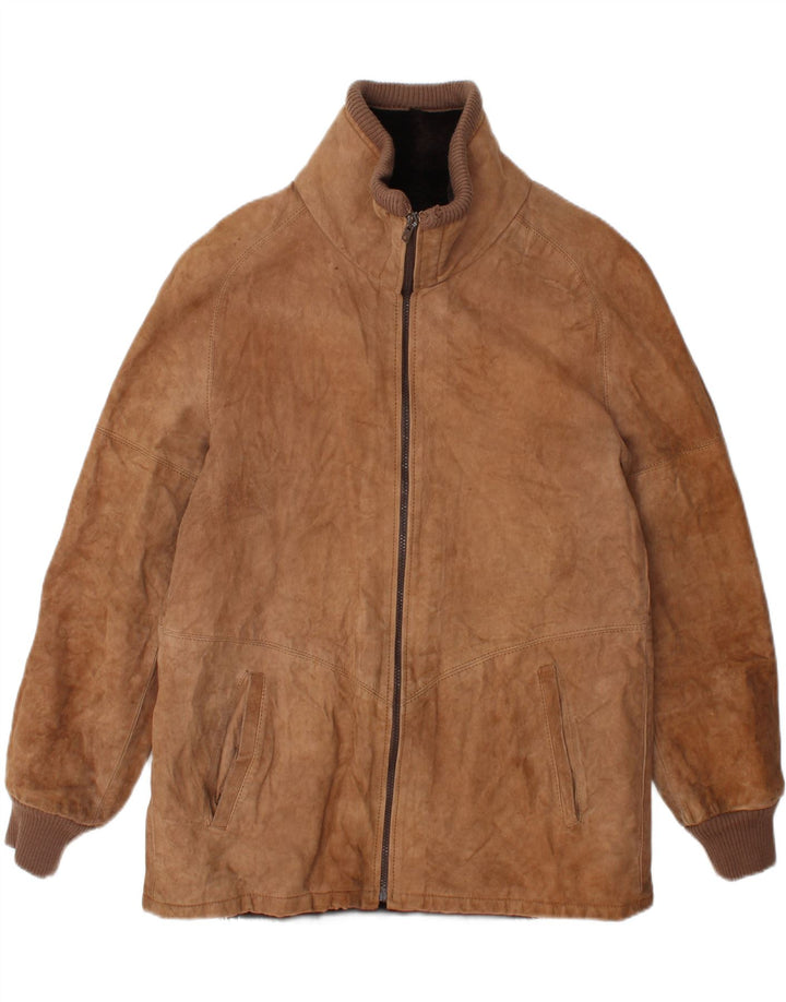 Vintage męska kurtka Shearling UK 38, średnia brązowa skóra