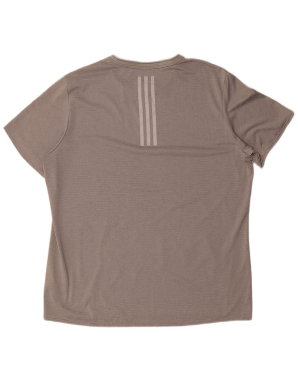 Adidas Mens Running T-Shirt Top XL Grey Striped Polyester