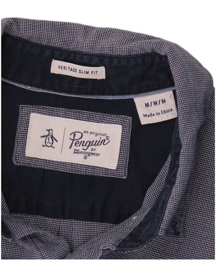Koszula męska Penguin Heritage Slim Fit, średni granatowy geometryczny sztuczny jedwab