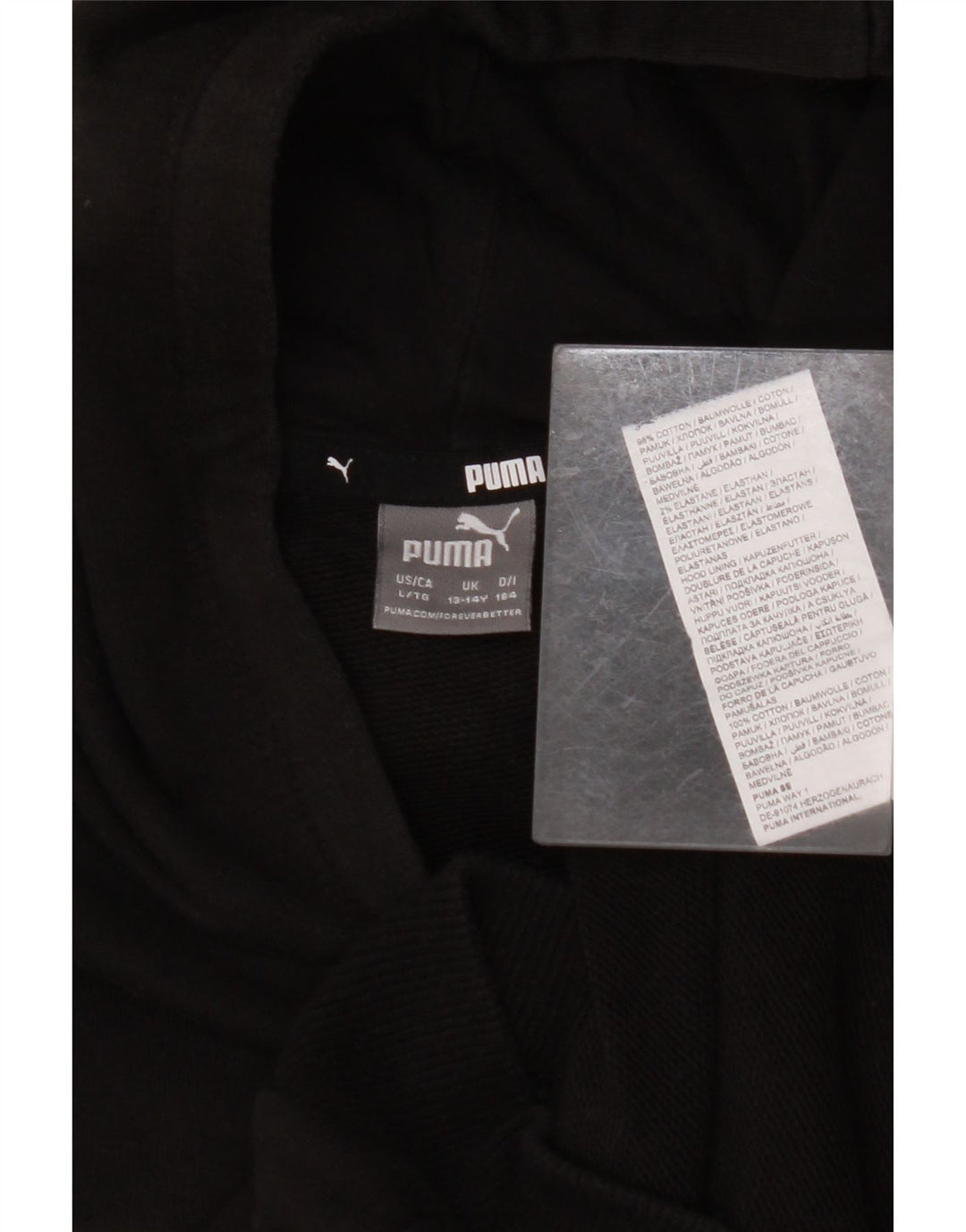 Dziewczęcy sweter z kapturem i grafiką PUMA, 13-14 lat, czarna bawełna