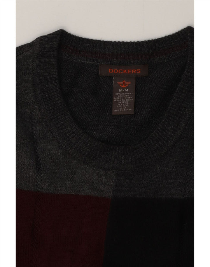 Męski sweter z okrągłym dekoltem DOCKERS Średni szary, akryl z blokami kolorów