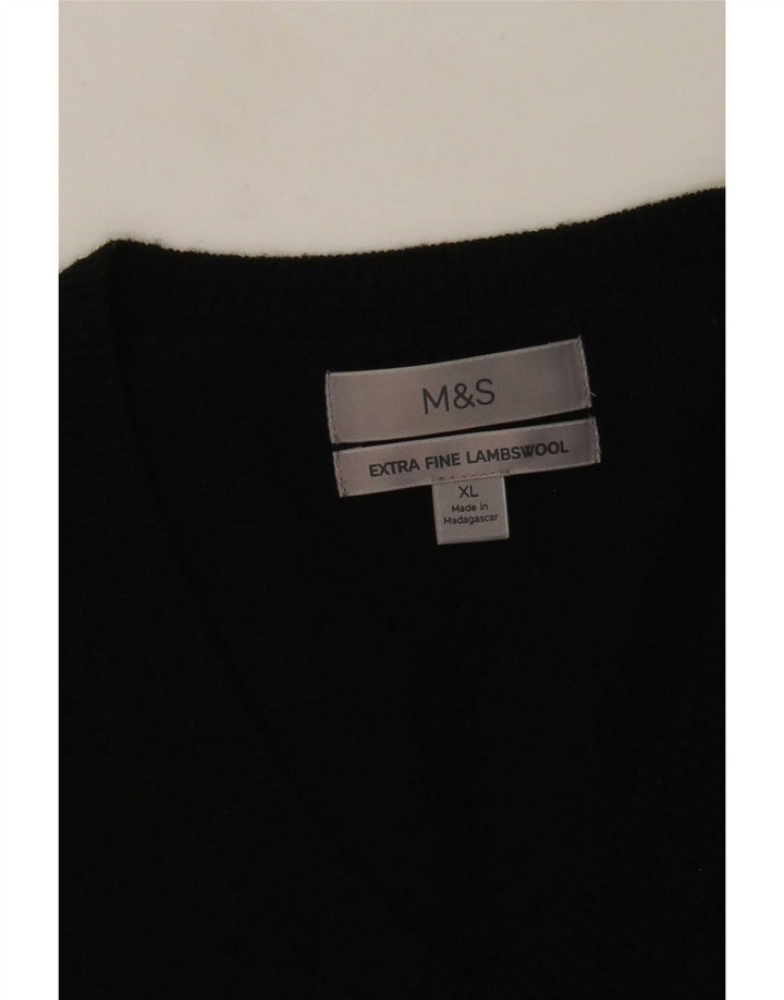 Marks & Spencer Męski sweter z dekoltem w kształcie litery V, XL, czarny, z owczej wełny
