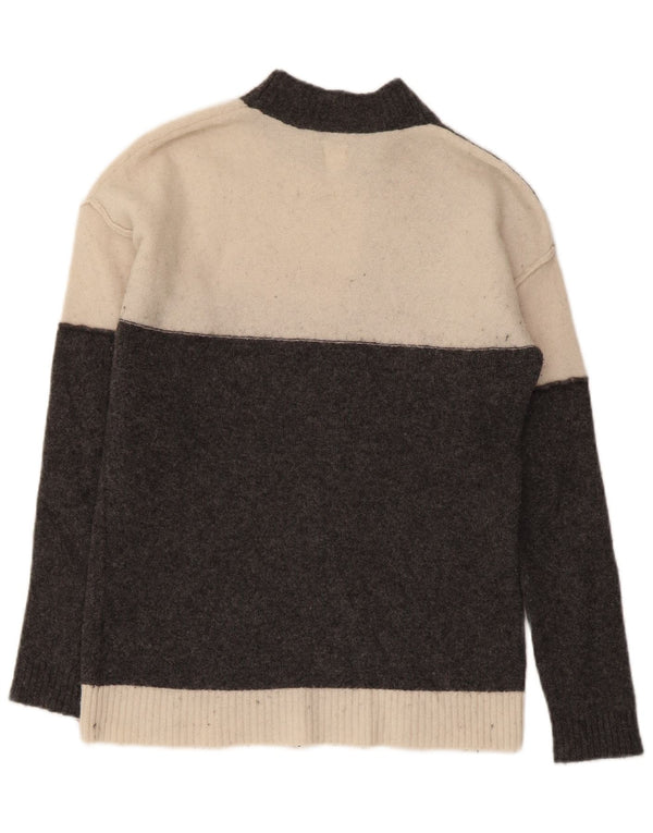 Sweter damski John Lewis z golfem UK 6 XS, szara wełna z blokami kolorów