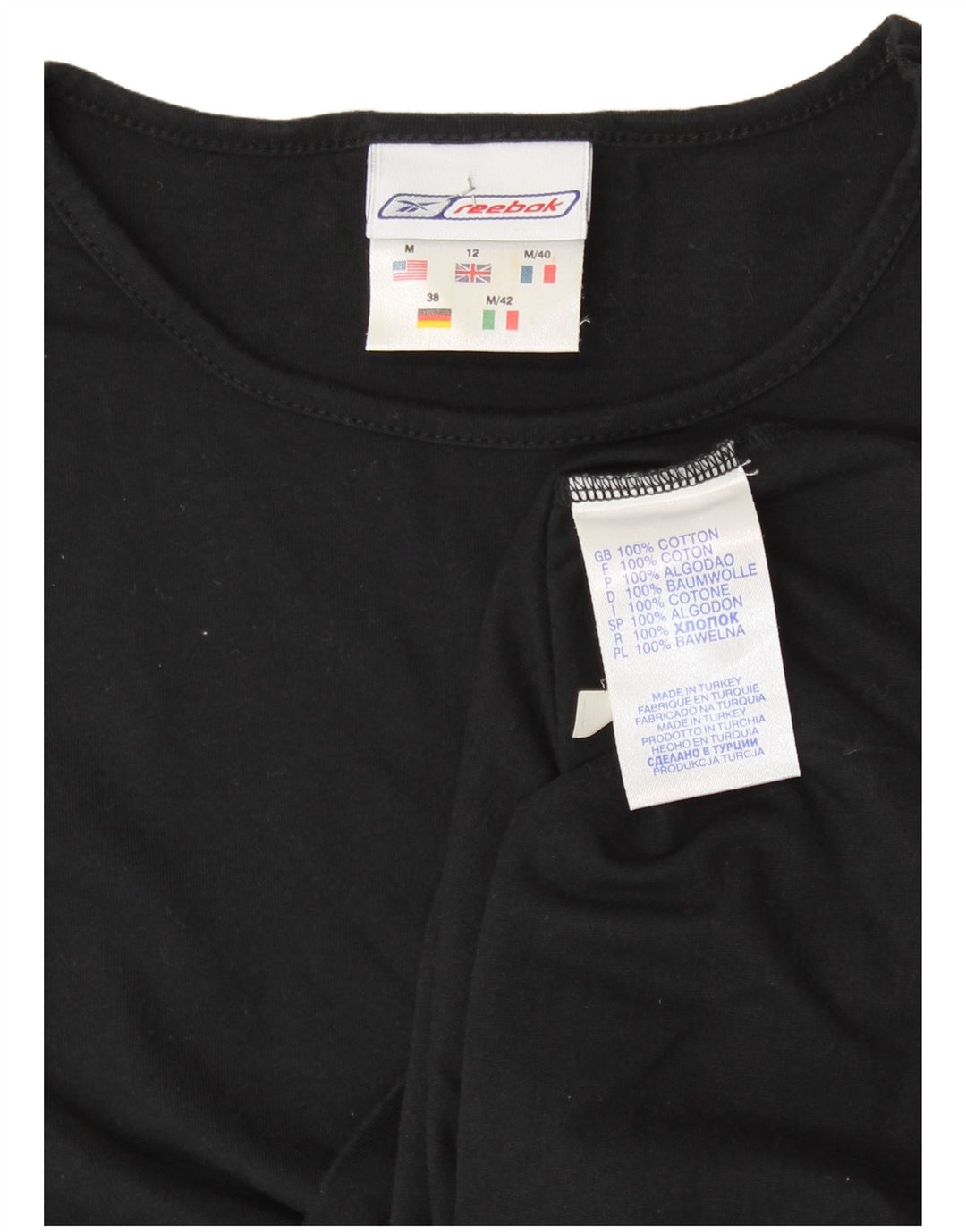 REEBOK Womens Crop T-Shirt Top UK 12 Medium Black Cotton