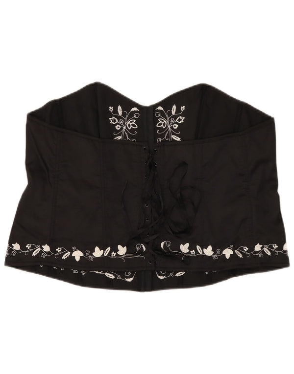 Damski gorset w stylu VINTAGE, UK 16, duży, czarny, kwiatowy poliester