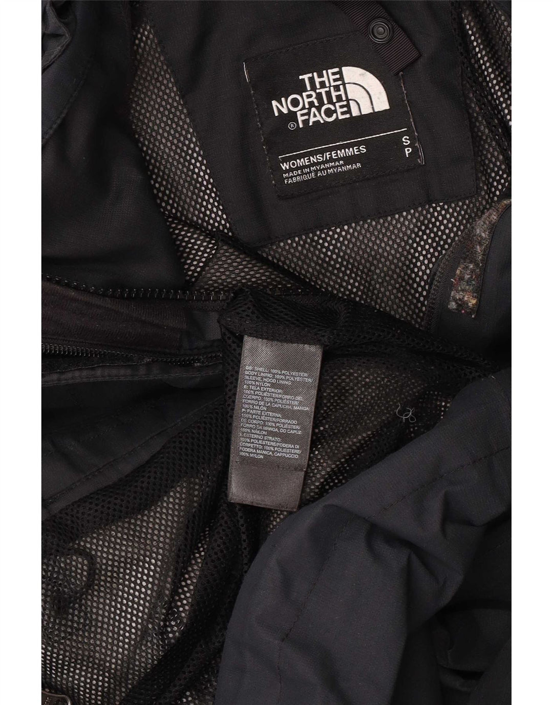 Damska kurtka przeciwdeszczowa z kapturem The North Face UK 10, mała, czarna, z poliestru